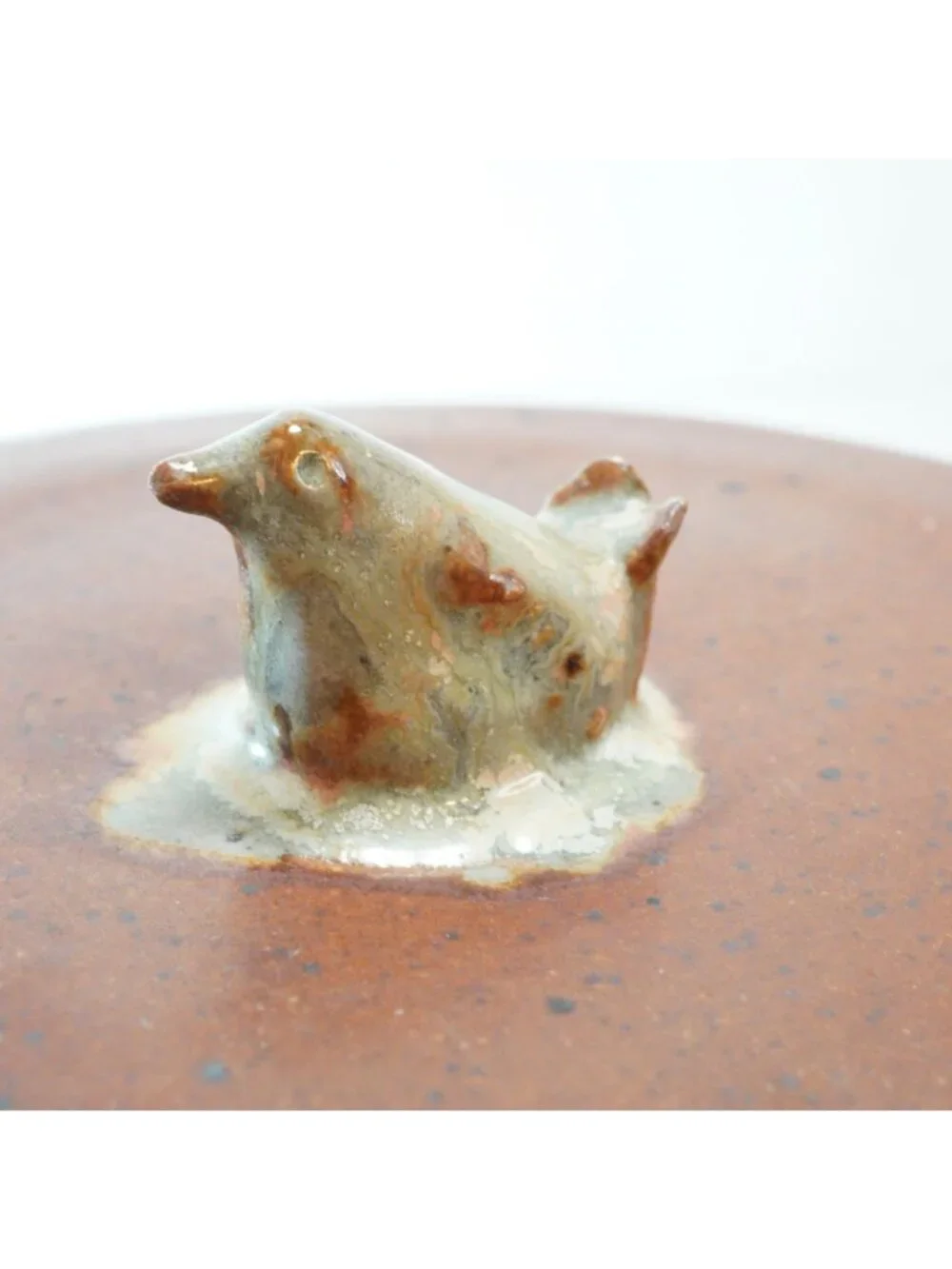 Vintage Brooke Studio Art Pottery Stoneware Lidded Crock Bird Finial Gray